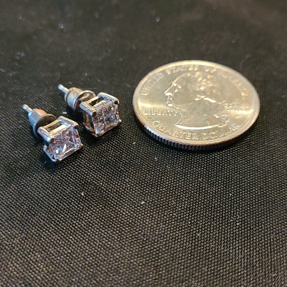Princess Cut CZ Silvertone posts